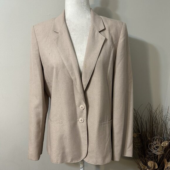 Vtg Panther Women Blazer Sport Coat Jacket Beige Lined Linen Blend Sz 12 ? Flaw - Picture 1 of 6